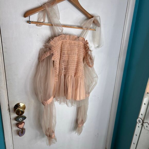 Beulah tulle organza ruffle blouse featuring a sheer, off-the-shoulder whimsical - Picture 12 of 15